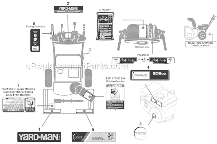 Label Map Diagram and Parts List for 31AM63KE701 2012 Yard Man Snow Blower
